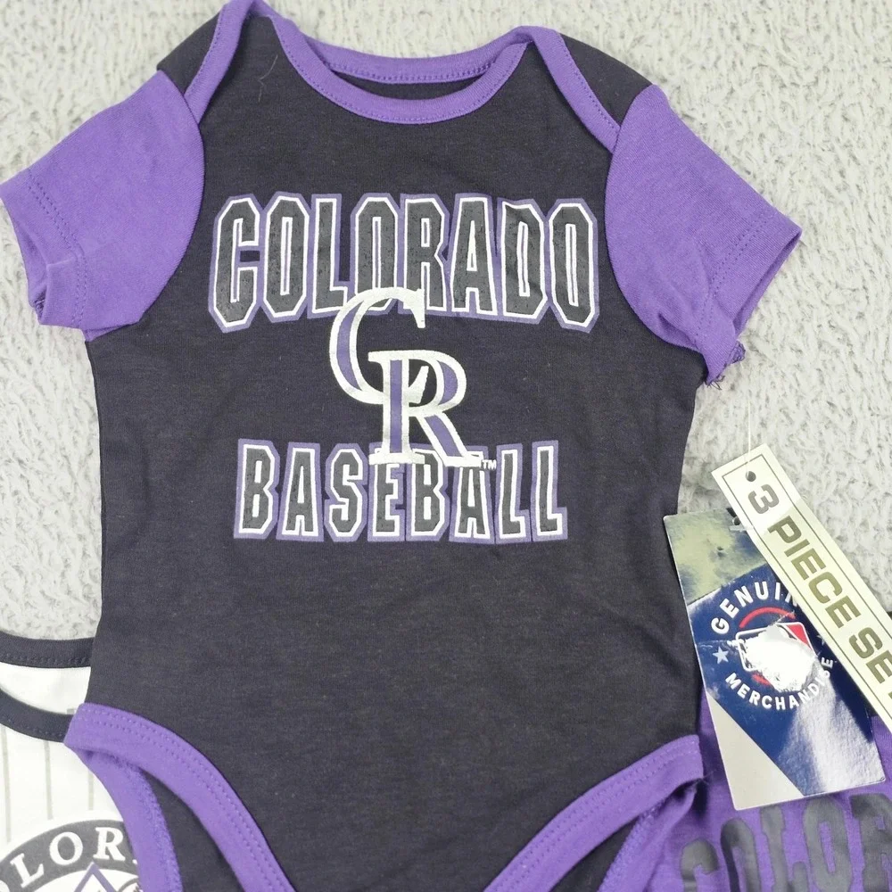 Colorado Rockies Shirt Bodysuit Boys 0-3M Purple MLB Genuine Merchandise 3 Piece